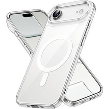 Esmo Home 17 Pro Max ile Uyumlu Kılıf Şeffaf M-Tacsafe Halka Şeklindeki Magnetik Dizayn Magsafe ile Uyumlu Attractive Logo Gösteren 17 Pro Max Için Şeffaf Kapak Mag-Safe