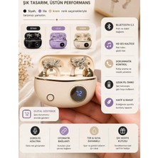 Feer Teknoloji Premium Tasarım Charmlı Kablosuz Kulaklık -Mat Siyah- Krem Bluetooth Kulaklık, LED Pil Göstergeli, Özel Takı Tasarımlı Kulak Askısı