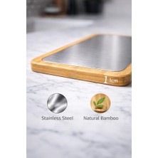 Esmo Home Mallart® Bambu & Paslanmaz Çelik Kesme Tahtası 45X23 cm – Koku Tutmaz, Hijyenik Inox Yüzey, Et Balık Sebze Doğrama Tahtası