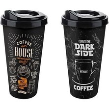 Esmo Home Titiz 2'li Coffee House Desenli Büyük Boy Kahve Bardağı Takımı (2 x 650 Ml) - Kahverengi Pipet Girişli Kapaklı Bardak Paketi