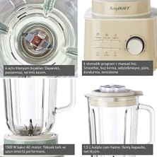 Esmo Home Berghoff Gem Retro 1500 W Masaüstü Blender – 1, 5 L Cam Hazne, Titanyum Bıçak, Bakır Ac Motor | Krem
