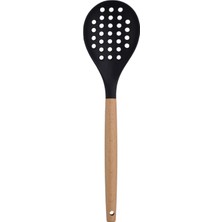 Esmo Home Ahşap Saplı Silikon Servis ve Yemek Hazırlık Kevgiri, Siyah, 1 Adet