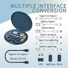 Esmo Home 9'u 1 Arada Kablo Kılıfı USB Adaptör Kablosu Dönüştürme Saklama Kutusu, USB Tip C - Mikro Usb/yıldırım/usb A Kablosu Veri Aktarım Aracı Sim Kart Yuvası Tepsi Çıkarma Pimi Içerir, Telefon