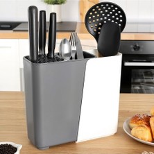 Esmo Home Ayarlanabilir Sürgülü Kaşıklık Bıçaklık Organizer,2-3 Bölmeli Tezgah Üstü Stand (Gri)