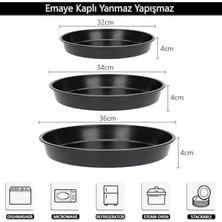 Esmo Home Cook-Lab 32-34-36 cm 3'lü Emaye Yuvarlak Pizza Fırın Tepsi Seti Siyah 32 x 32
