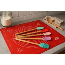 Esmo Home Büyük Boy Silikon Hamur Matı ile Birlikte Ahşap Saplı 5"li Spatula Seti Kolay Kullanım