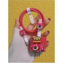 Esmo Home 18W/20W ile Uyumlu Toy Pembe Ayıcık Şarj Kılıfı, Şarj Kablosu Örme Aparatı, Toparlayıcı, Kablo Koruyucu