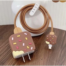 Esmo Home 18W/20W Şarj Başlığı Ile Uyumlu 3D Animasyon Şarj Başlığı ve Kablo Koruyucu Set, Dondurma
