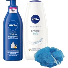 Esmo Home Creme Soft Duş Jeli 500ML ve Yoğun Besleyici Nemlendirici Vücut Sütü 400ML, Banyo Lifi Hediyeli