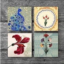 Esmo Home Ebru Sanatı, Lale, Tavus Kuşu Taş Bardak Altlığı Seti - 4 Parça - Dekoratif, Rustik Mutfak Aksesuarı, 10X10 Cm, Kaydırmaz Tabanlı, Şık ve Dayanıklı SC120