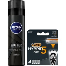 Esmo Home Men Erkek Tıraş Jeli Deep Dimension 200ML ve Bıc Hybrid 5 4'lü Yedek Tıraş Bıçağı Kartuşu 5 Bıçak, Tıraş Bakım Seti