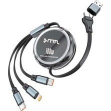 Esmo Home 3'ü 1 Arada Makaralı USB ve Type-C'den Lightning, Micro Usb, Type-C'ye Çok Fonksiyonlu Şarj Kablosu MT5018