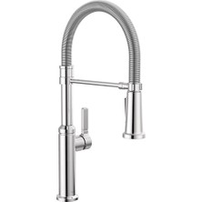 Esmo Home Rhett Pro Stil Ticari Mutfak Bataryası Aşağı Çekmeli Püskürtücü, Krom Tek Delikli Evye Bataryası, Tek Saplı, Krom 18829-DST