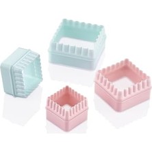 Esmo Home Eynel Plastik Kare Tırtıklı Şekilli Kurabiye Kalıbı, 4’lü Set Hamur Kesici Şekillendirici Aparat