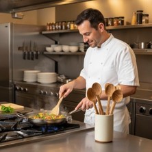 Esmo Home El Yapımı Doğal Zeytin Ağacı 5 Parça Mutfak Seti - Sağlıklı Pişirme ve Servis Gereçleri (3 Boy Kaşık, Spatula ve Servis Maşası)