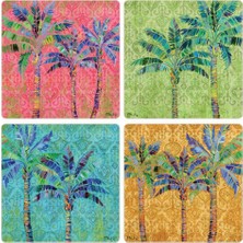 Esmo Home Coasterstone Paradise Palms Emici Bardak Altlıkları (4'lü Set), 4-1/4", Çok Renkli