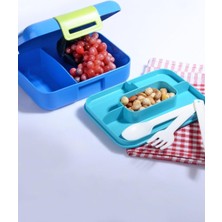 Esmo Home Kendinden Kaşık ve Çatallı 5 Bölmeli 2 Katlı Beslenme Kutusu (Mavi)