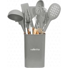 Esmo Home Valletta Matis Isıya Dayanıklı Silikon Yanmaz Yapışmaz Standlı 11 Parça Servis Seti Gri