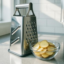 Esmo Home Mallart® Paslanmaz Çelik 4 Taraflı Rende – 24 cm | Çok Amaçlı Mutfak Rendeleme Aracı | Peynir, Sebze, Meyve ve Patates Için | Kaymaz Tabanlı & Ergonomik Saplı
