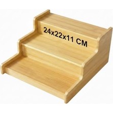 Esmo Home Deconox 3 Katlı Doğal Bambu Baharatlık Rafı | Çok Amaçlı Mutfak ve Banyo Düzenleyici | Merdiven Tipi Tezgah Üstü Organizer | 24X22X11 cm