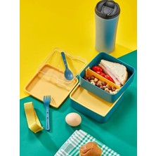 Esmo Home Pratik ve Şık Beslenme Kutusu 2 Katlı Bölmeli, Kaşıklı ve Çatal Setli, Taşınabilir Gıda Saklama Kabı Yeşil