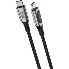 Esmo Home Bix BXCC243 Type-C To Type-C 240W 480MBPS E-Marker Çip Dijital Ekran Göstergeli Örgülü Şarj ve Data Kablosu 1 Metre