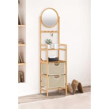 Esmo Home Bambu Aynalı 2 Çekmeceli Banyo Düzenleyici 2 Raflı Şifonyer Makyaj Organizeri DB-0035