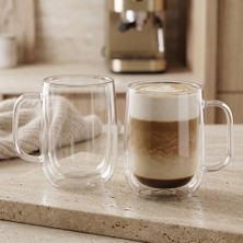 Esmo Home Borosilikat Cam Bardak, 250 ml Geniş Kapasite, Isıya Dayanıklı Yapı, Çift Cidarlı Yalıtım, Makinede Yıkanabilir, Ev Ofis Restoran Için Kullanıma Uygun Kulplu Kahve Espresso Sunum Bardağı