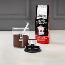 Esmo Home Bialetti - Kahve Saklama Kavanozu - 250GR - Silikon Contalı Hava Geçirmez Kapak - Paslanmaz Ölçü Kaşığı - Cam Kavanoz