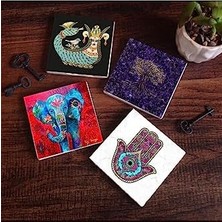 Esmo Home Hayat Ağacı, Fil, Fatma Ana Eli (Hamsa), Şahmeran Taş Bardak Altlığı Seti - 4 Parça - Dekoratif, Rustik Mutfak Aksesuarı, 10X10 Cm, Kaydırmaz Tabanlı, Şık ve Dayanıklı SC252