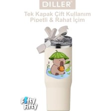 Esmo Home Dıller Tumbler 950 ml Tek Kapak Çift Kullanım Pipetli/pipetsiz Taşıma Kulplu Çelik TERMOS-FFDILLERD9358