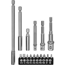 Esmo Home 16 Parça ve Adaptör Seti Bağlantı Adaptör Seti Lokma Bağlantı 16 Parça Tornavida Ucu Lokma Uçları