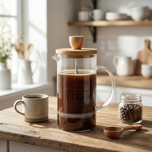 Esmo Home Deconox Bambu Kapaklı French Press 350 ml – Borosilikat Cam Bitki Çayı ve Filtre Kahve Demleme Ekipmanı, Paslanmaz Çelik Filtreli Kişisel Kupa Boy