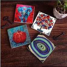 Esmo Home Fil, Nazar, Nar Ağacı, Nar Taş Bardak Altlığı Seti - 4 Parça - Dekoratif, Rustik Mutfak Aksesuarı, 10X10 Cm, Kaydırmaz Tabanlı, Şık ve Dayanıklı SC151