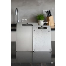 Esmo Home Paslanmaz Çelik Doğrama Tahtası Büyük Boy ve Küçük Boy 2'li Set 20X30 ve 25X33 cm