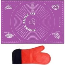 Esmo Home 2'li Set Mor 45X65 cm Silikon Hamur Açma Matı ve Kırmızı Yanmaz Mutfak Fırın Eldiveni