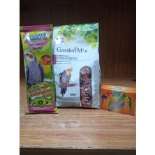 Gardenmix Platin Sultan Cennet Paraket Yemi 500G+1 Paket Jungle Paraket Kraker+1 Adet Mavi Yeşil Papağan Gaga Taşı