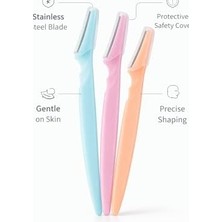 Esmo Home Kaş Usturası 3’lü Set Çok Renkli Yüz Tüy Alma ve Kaş Şekillendirme Usturası Paslanmaz Çelik Güvenlik Kapaklı Hassas Yüz Bakım Bıçağı