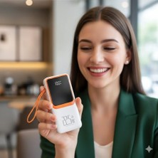 Esmo Home H32 10000 Mh Pd 20W ve USB 22.5W Fast Hızlı Şarj Dahili Type C ve Lightning Kablolu Dünya Standartlarına Uygun Polymer Batarya Birebir Amper LCD Göstergeli Powerbank (Beyaz)