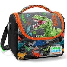 Esmo Home Coral High Siyah Turuncu Yeşil Dinazor Baskılı Erkek Çocuk Beslenme Çantası