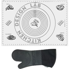 Esmo Home 2'li Set Beyaz 45X65 cm Silikon Hamur Açma Matı ve Gri Yanmaz Mutfak Fırın Eldiveni