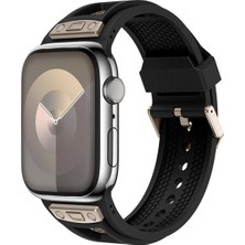 Esmo Home - 42/44/45/46/49MM ile Uyumlu Kordon Delikli Metal Süslemeli Desenli Silikon Band 117 4/5/6/se/7/8/9