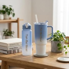 Esmo Home 2’li Matara ve Pipetli Mug Bardak Seti – 900 ml Spor Suluk + 1500 ml Pipetli Termal Mug Bardak, Günlük Kullanım Için Içecek Seti