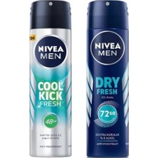 Esmo Home Men Erkek Sprey Deodorant Kick Fresh, 150 Ml, Ter ve Ter Kokusuna Karşı 48 Saat Anti-Perspirant Koruma X2 + Men Erkek Sprey Deodorant Dry Fresh 72 Saat Koruma, Ekstra Kuruluk, 150 ml