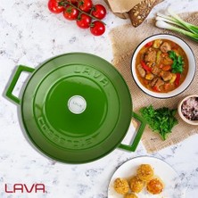 Esmo Home Lava Metal Döküm Yuvarlak Tencere, 24 Cm, Yeşil