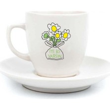 Esmo Home Iyi Ki Varsın Papatya Buketi Krem Türk Kahvesi Fincanı - Babalar Günü Hediyesi Türk Kahvesi Fincanı