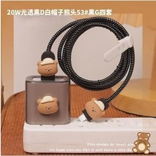 Esmo Home Buddy 18-20W Hızlı Şarj Lightning Spiral Kablo Koruyucu Seti, Şapkalı Ayıcık Tasarım, 1,2 M, 2,4 A - Siyah