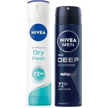Esmo Home Dry Fresh Kadın Sprey Deodorant, 150 ml + Men Erkek Sprey Deodorant Deep Dimension Darkwood 150ML, 72 Saat Anti-Perspirant Koruma, Maskülen Koku