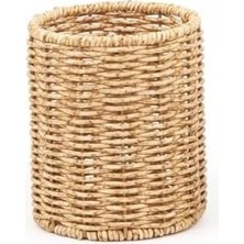 Esmo Home Amberhaus El Örgüsü Rattan Mutfak Kaşıklık ve Düzenleyici - Hasır Dokulu Tezgah Üstü Çatal Bıçak Standı - Bohem Dekoratif Organizer (Yuvarlak)