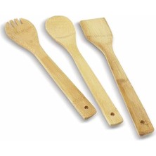 Esmo Home Pişirme Kaşığı Bambu 3 Parça Spatula Ahşap Çatal, Mutfak Yardımcısı 30 cm